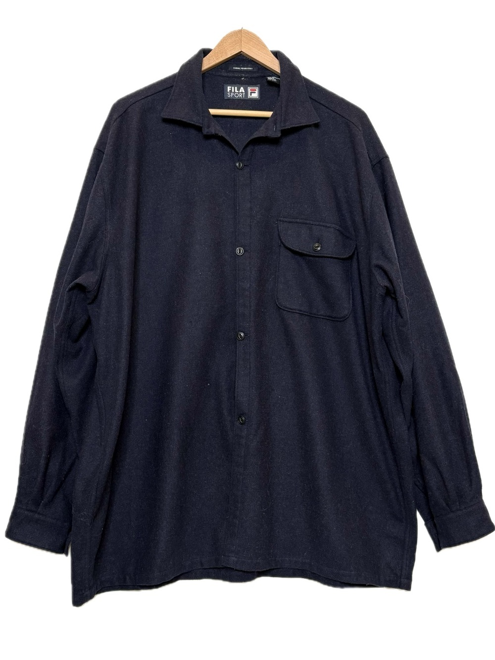 Fila Sport Wool Blend Long Sleeve Button Down Shirt Mens Size Large Navy Italy